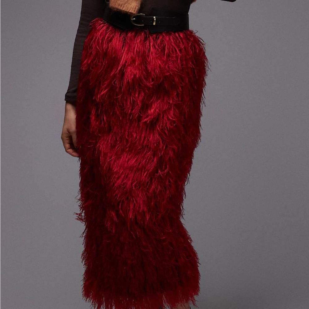 ASOS Red Faux Fur Pencil Skirt